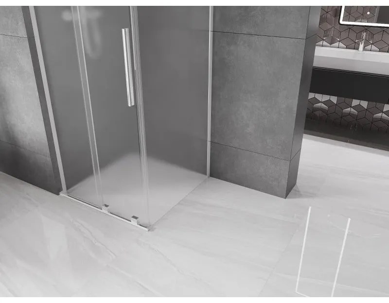 Mexen Velar L, zuhanykabin tolóajtóval 120 x 120 cm, 8 mm-es mattüveg, króm, 871-120-120-33-01
