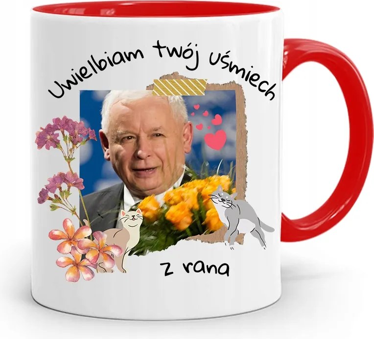 Piros Vicces Bögre Jaroslaw Kaczynski fényképes nyomattal