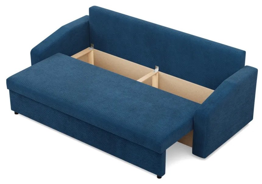 Zeus kanapéágy, kordbársony, hab töltet, döntött kartámasz, kék