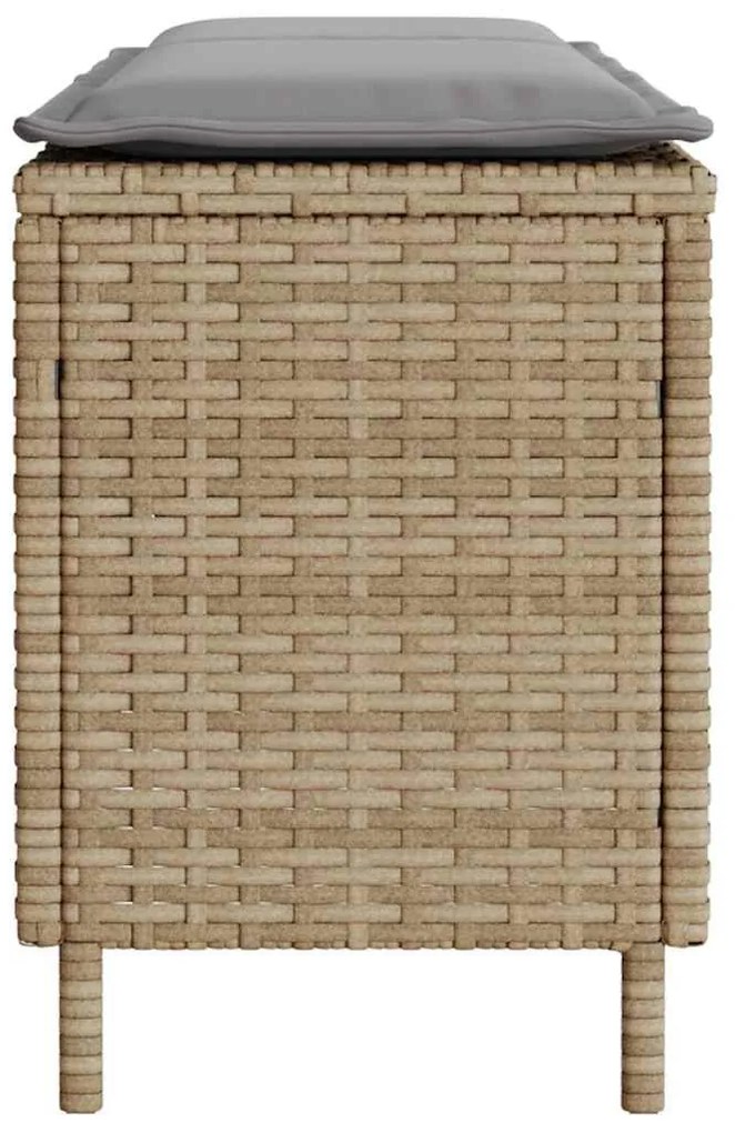 Bézs polyrattan kerti pad párnával 110x30x40,5 cm
