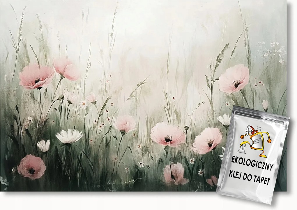 Fotótapéta Flizelina Természet Rét Kert Fű Rózsaszín Virágok 416x290 ragasztó