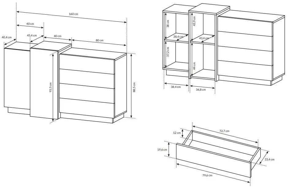 Komód Three 2D4S (arany craft tölgy + fehér). 1071397