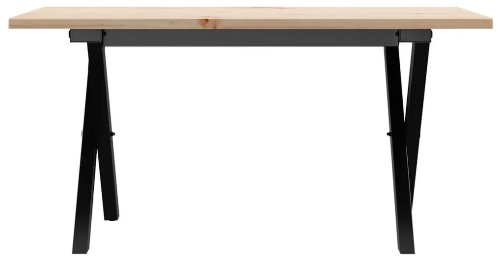 tömör fenyőfa és acél dohányzóasztal X-vázzal 80x50x40 cm