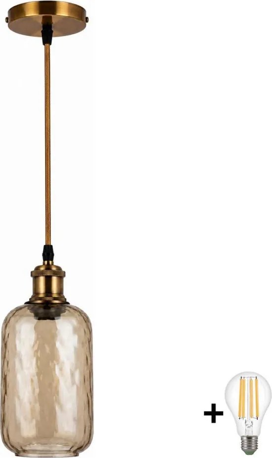 BRILAGI-LED Kábeles csillár RETRO GLASS 1xE27/60W/230V átmérő 14 cm arany/füstbarna