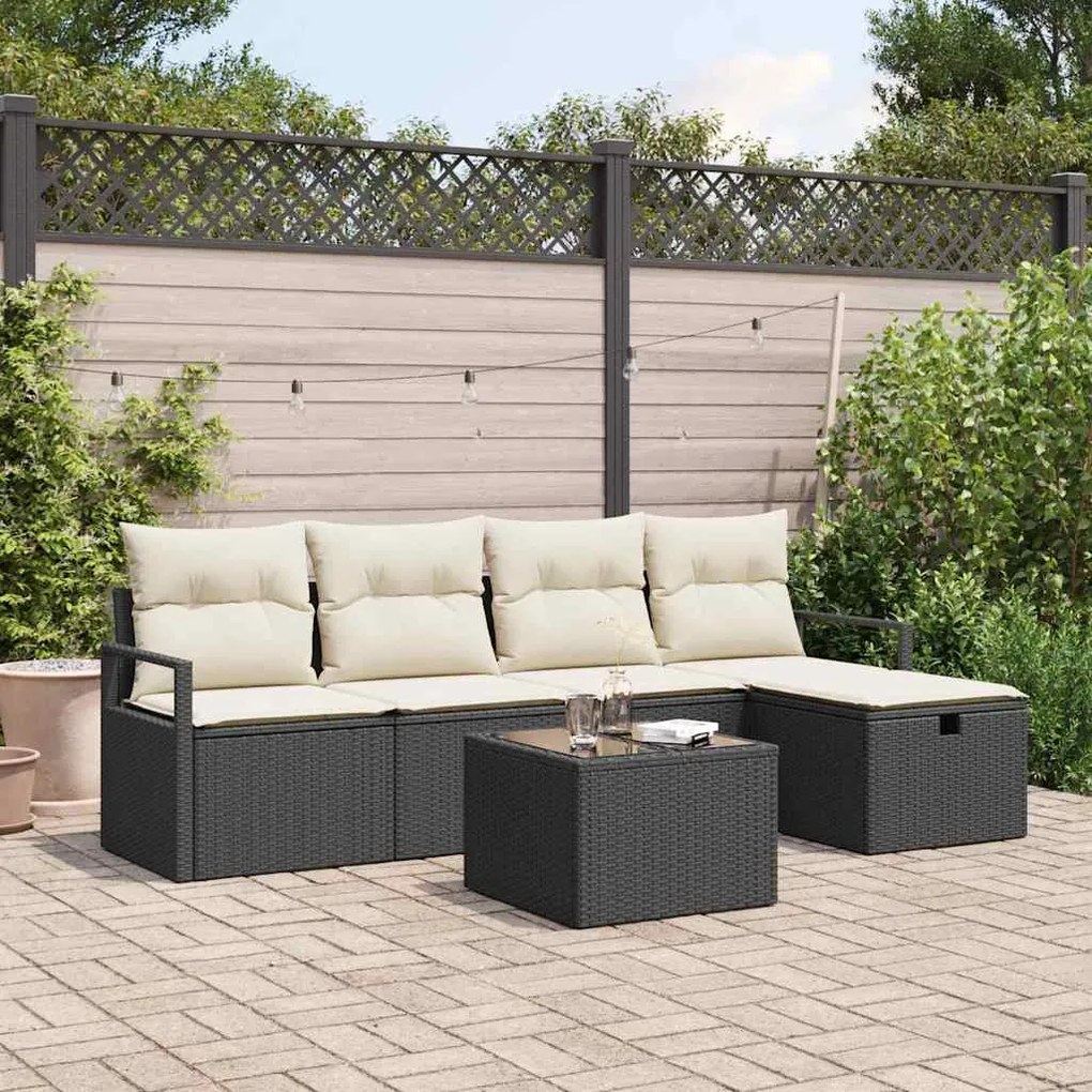 Kerti Kanapé Szett 6 pcs Fekete és krémszínű 230 x 117 x 85 cm