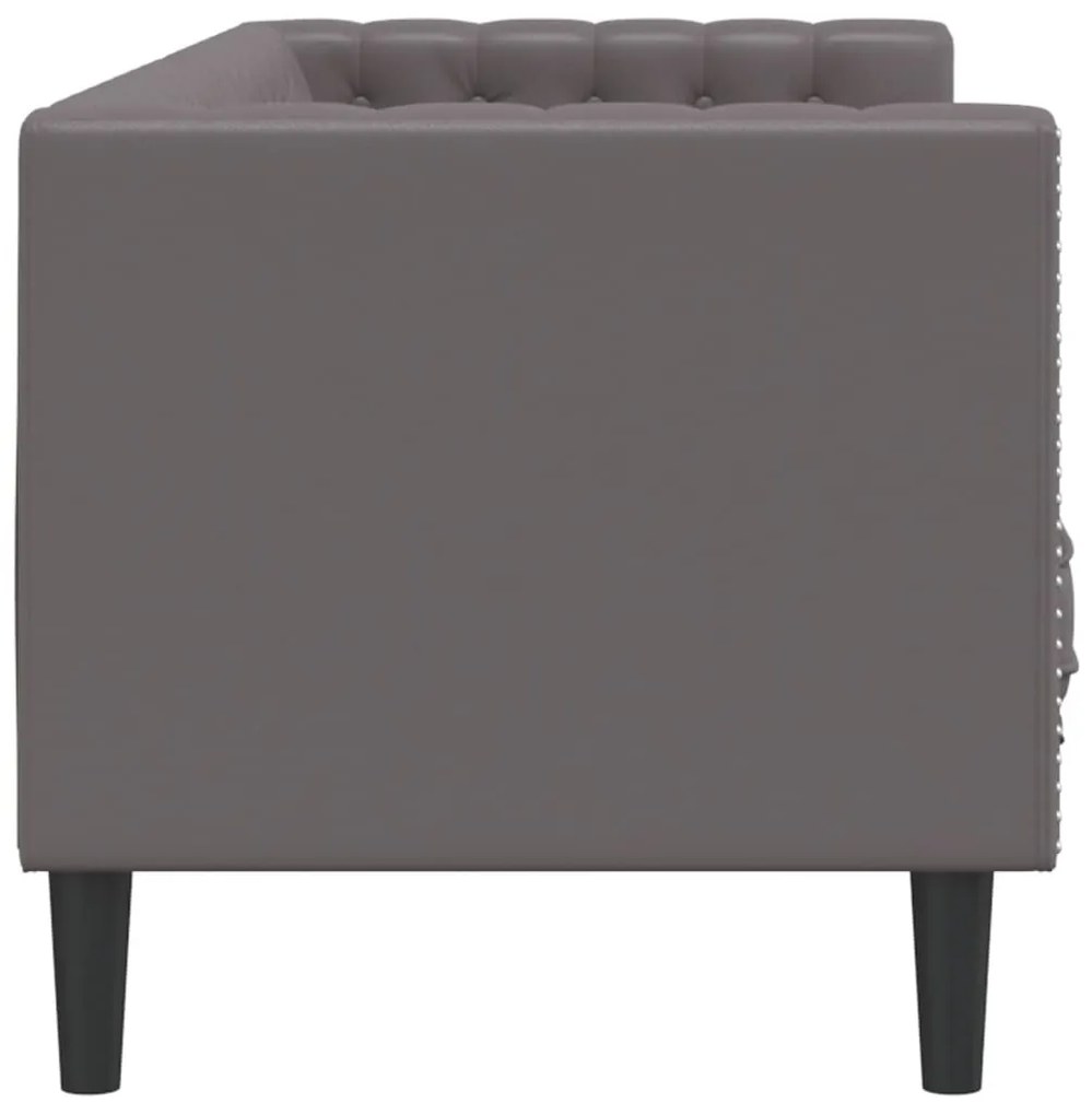 3 személyes szürke műbőr Chesterfield kanapé