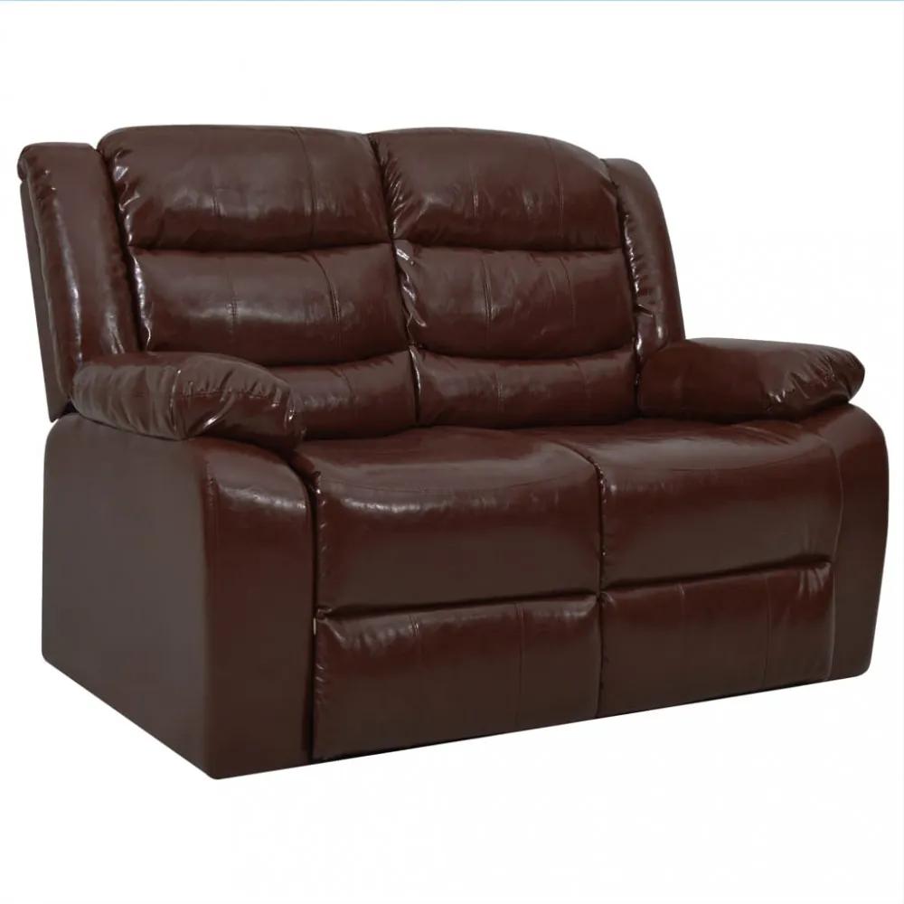 Kétszemélyes barna műbőr dönthető kanapé