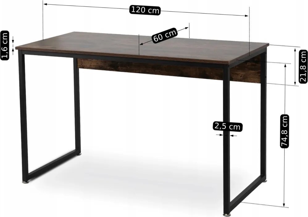 Íróasztal 120 cm, rusztikus tölgy/fekete színben ROSS