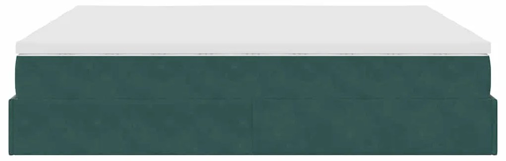 Ottomán ágykeret matracokkal sötétzöld 180x200cm bársony