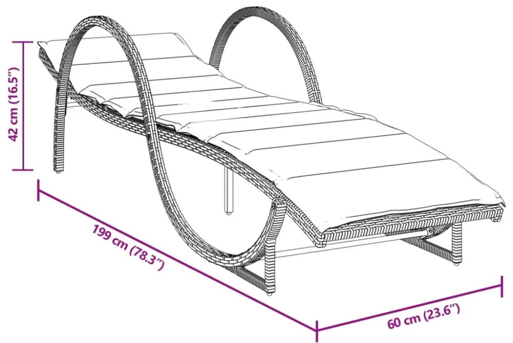 bézs polyrattan napozóágy párnával 60 x 199 x 42 cm