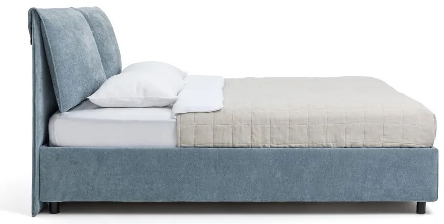 Kék kárpitozott ágyneműtartós franciaágy ágyráccsal 160x200 cm Myra Pillow – Bonami Selection