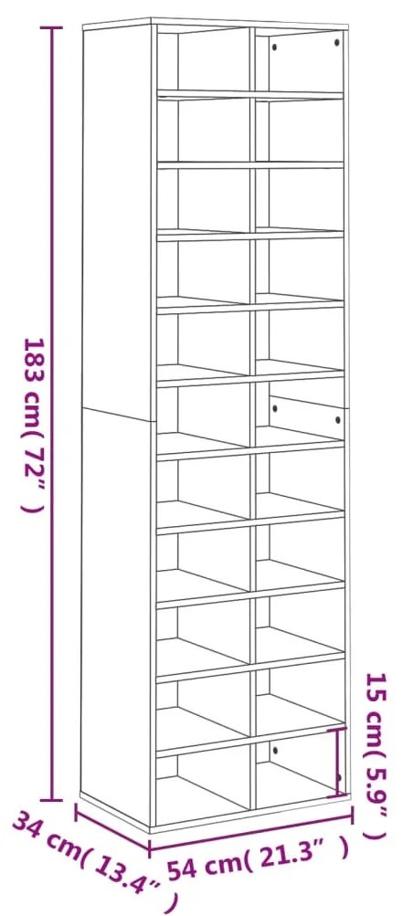 betonszürke szerelt fa cipősszekrény 54 x 34 x 183 cm