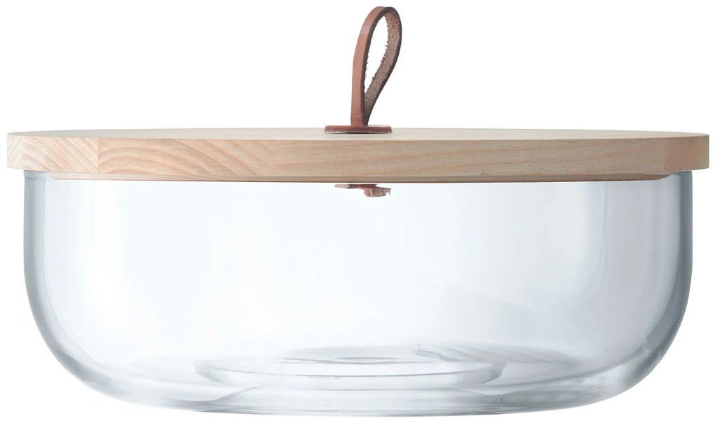 LSA International LSA IVALO tároló, fából készült fedéllel, 28 cm átmérőjű, áttetsző, kézzel készített