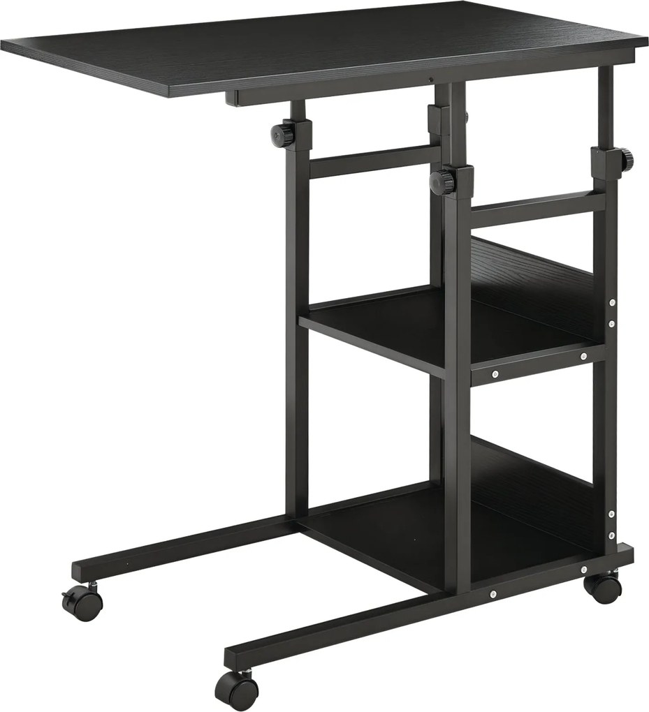 HOMCOM Görgős Oldaltábla 80x40 cm C-Formájú Kanapéasztal Magasságállító 3 Szinten 72-82 cm Fém Váz a Nappaliban Konyhában - Fekete | Aosom
