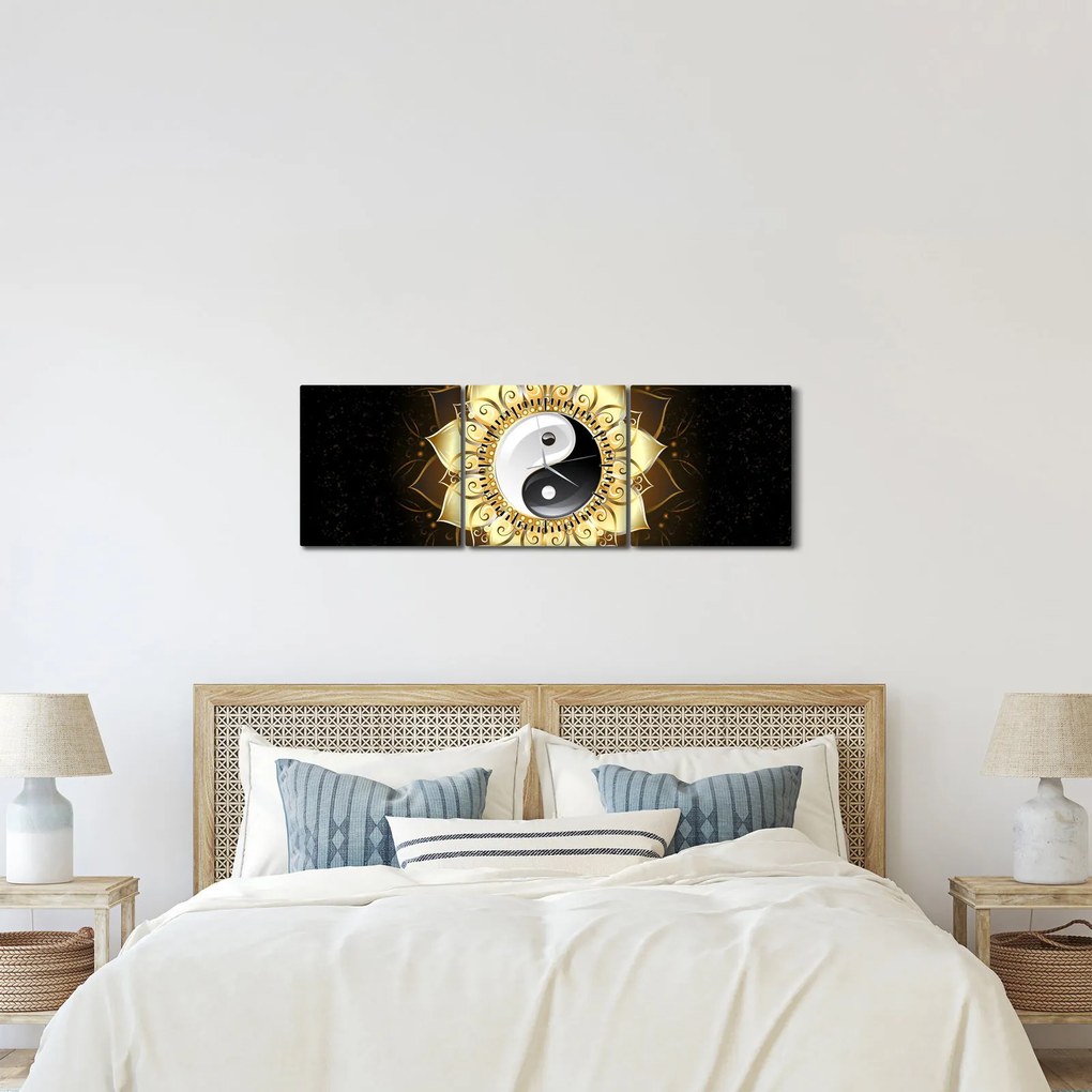 Kép - arany yin-yang (órával) (90x30 cm)