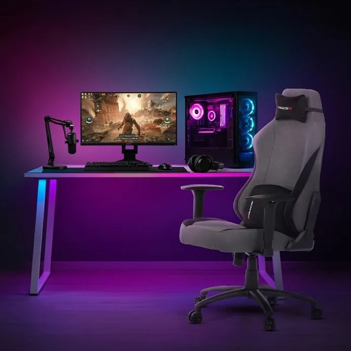 Gamer szék hintamechanikával, szürke szövetkárpittal. KA-F12 GREY2