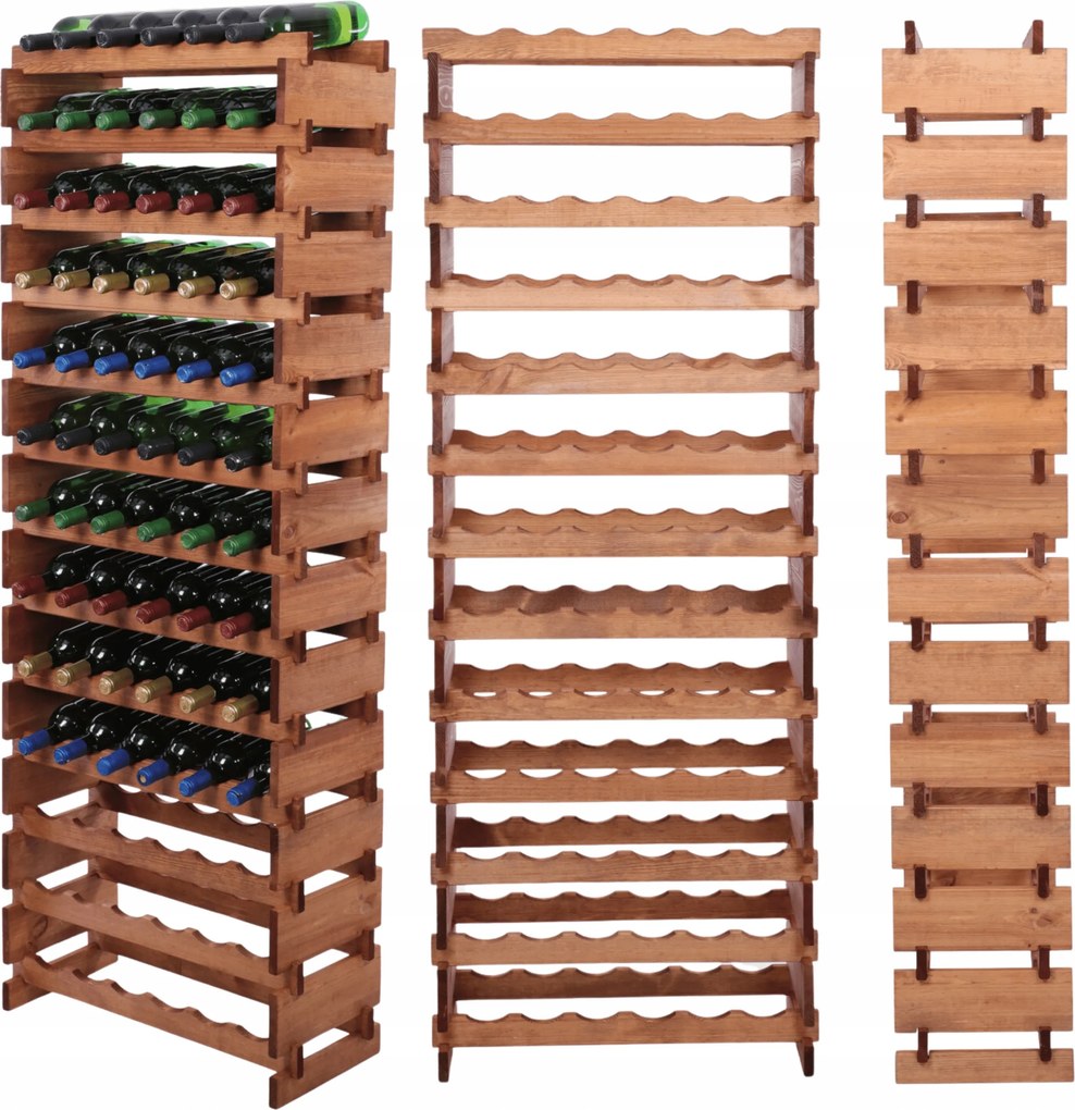 Borosüveg tartó állvány moduláris fenyő könyvespolc 13x6 szerszám nélküli impregnáló