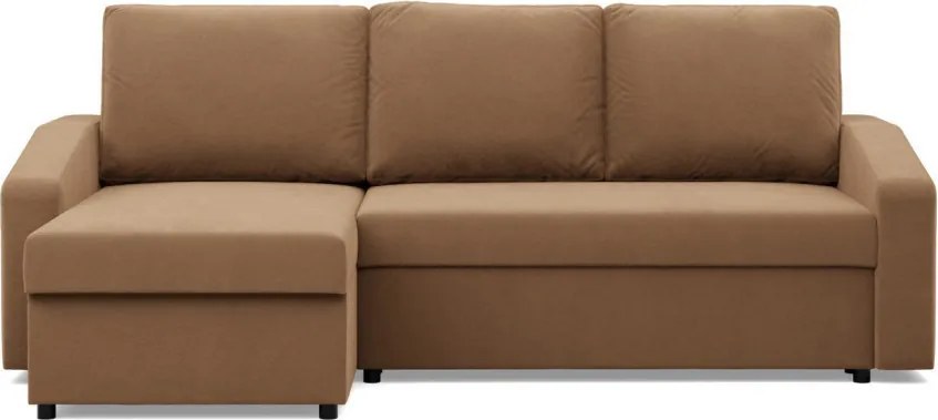 Zeus sarokkanapé, 2 ágyneműtartóval, döntött kartámasz, szövet anyag, univerzális oldal, bonell töltet, barna