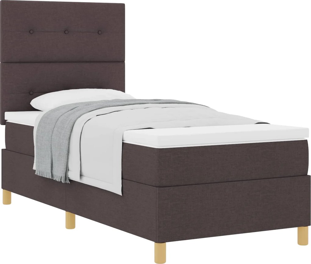vidaXL Boxrugós ágy matracmal Sötét Barna 90 x 190 cm szövet