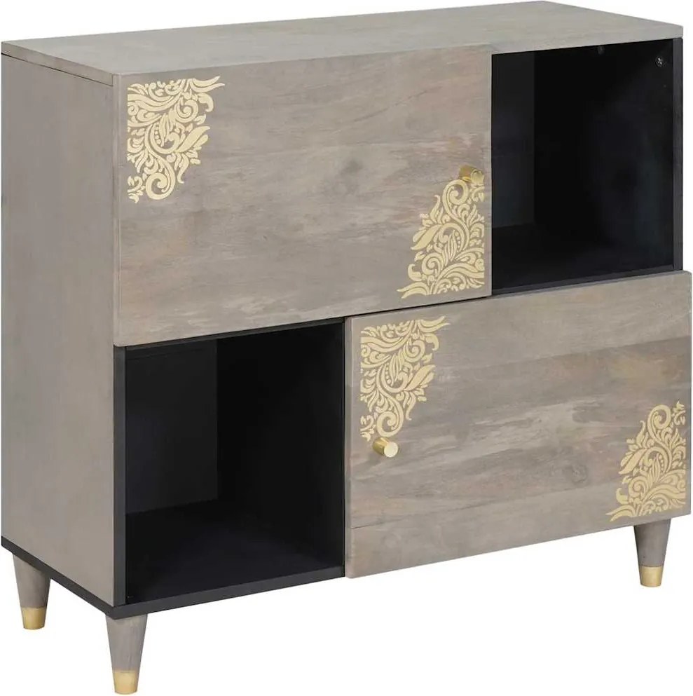 vidaXL Széf polcokkal Szürke és Arany 80 x 33 x 75 cm Tömör Mangófát