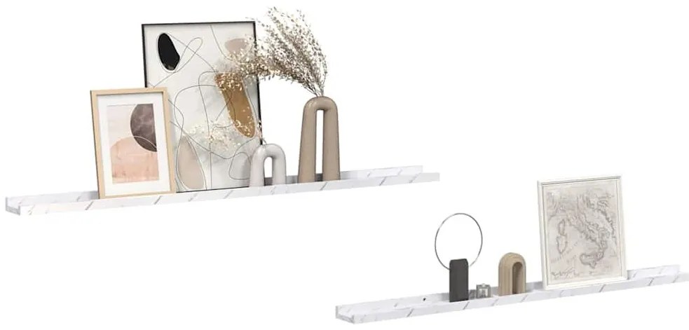 Falpolc polcokkal 2 pcs Fehér márvány 115 x 9 x 3 cm Faanyag