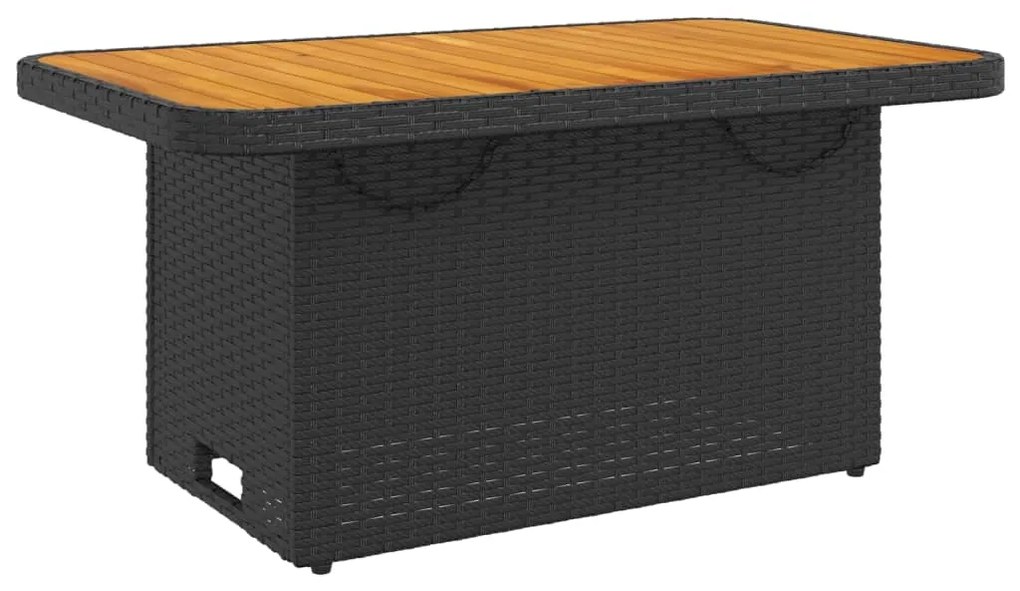 vidaXL fekete polyrattan és akácfa kerti asztal 90 x 55 x 71 cm