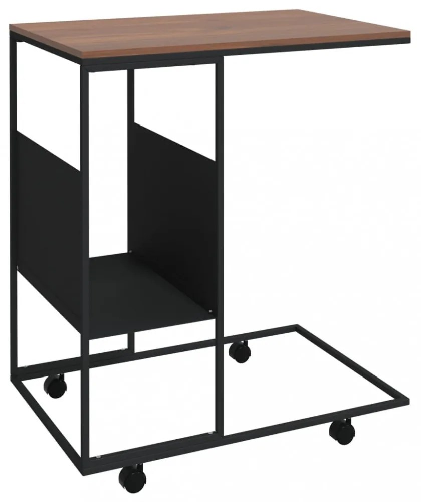 fekete szerelt fa kisasztal kerekekkel 55x36x63,5 cm