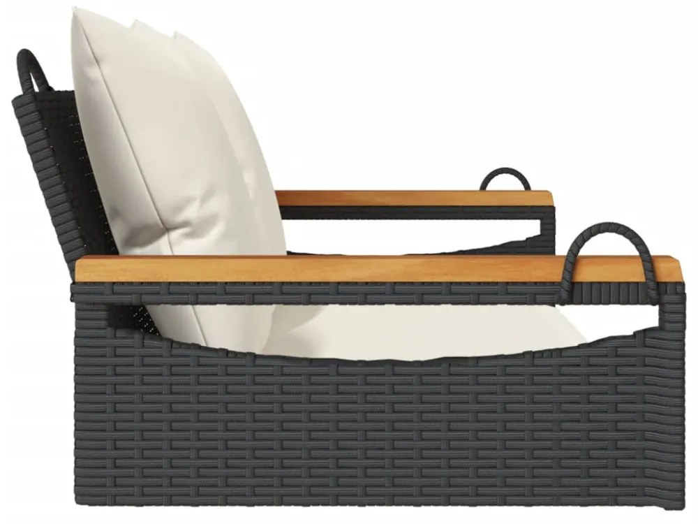 fekete polyrattan hintapad párnákkal 109 x 62 x 40 cm