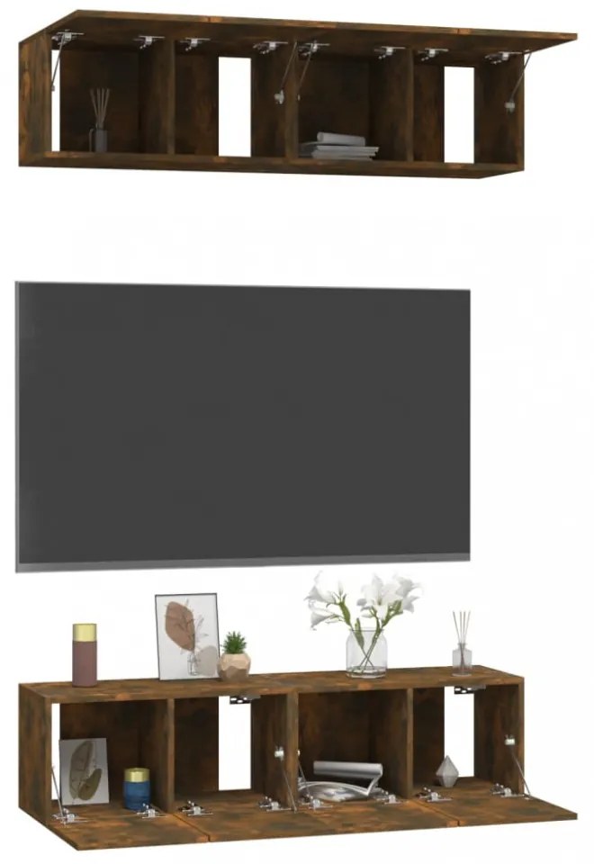 4 db füstös tölgy színű szerelt fa fali TV-szekrény 60x30x30 cm