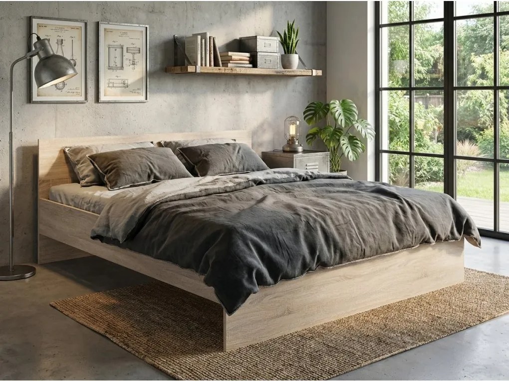 Ágy ELISA 160 x 200 cm, sonoma tölgy Ágyrács: Lamellás ágyrács, Matrac: Coco Maxi 20 cm matrac