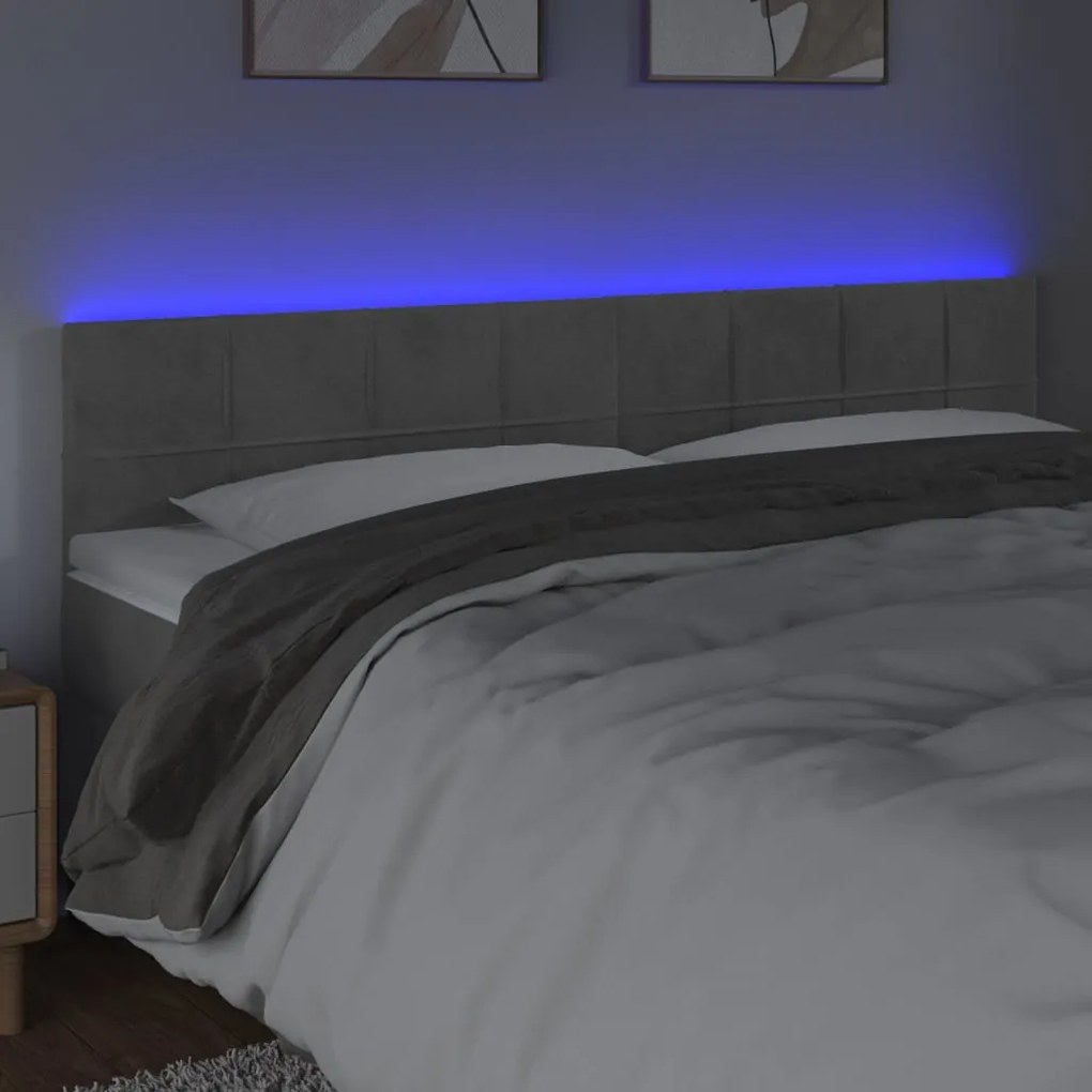 világosszürke bársony LED-es fejtámla 180x5x78/88 cm