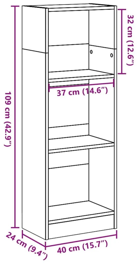 antik fa színű szerelt fa könyvespolc 40 x 24 x 109 cm