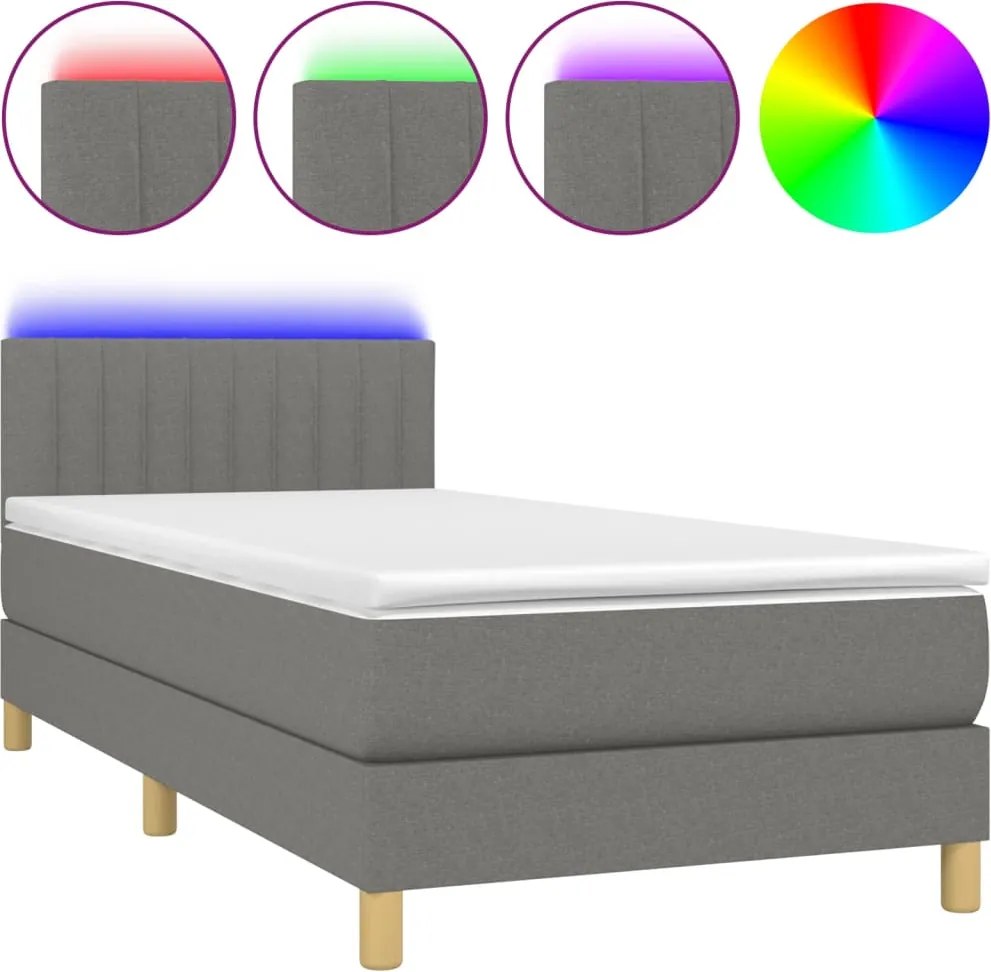 vidaXL sötétszürke szövet rugós és LED-es ágy matraccal 90x200 cm