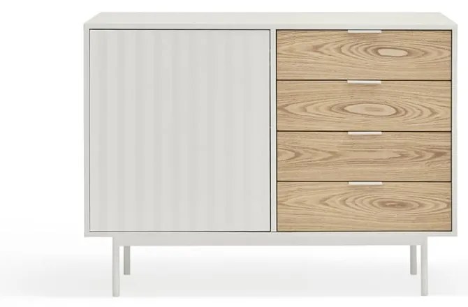 Fehér-natúr színű alacsony komód tölgyfa dekorral 108x80 cm Sierra – Teulat