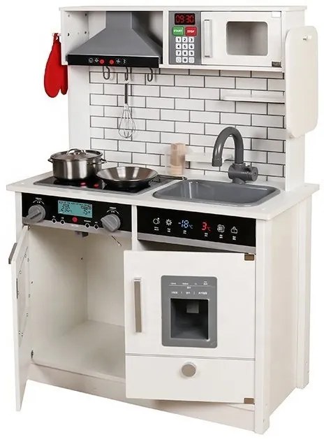 ProCart® gyerek fakonyha, kivilágított, hanghatások, 4 tartozékkal, vintage kivitelben, 66x97.5x30 cm, fehér