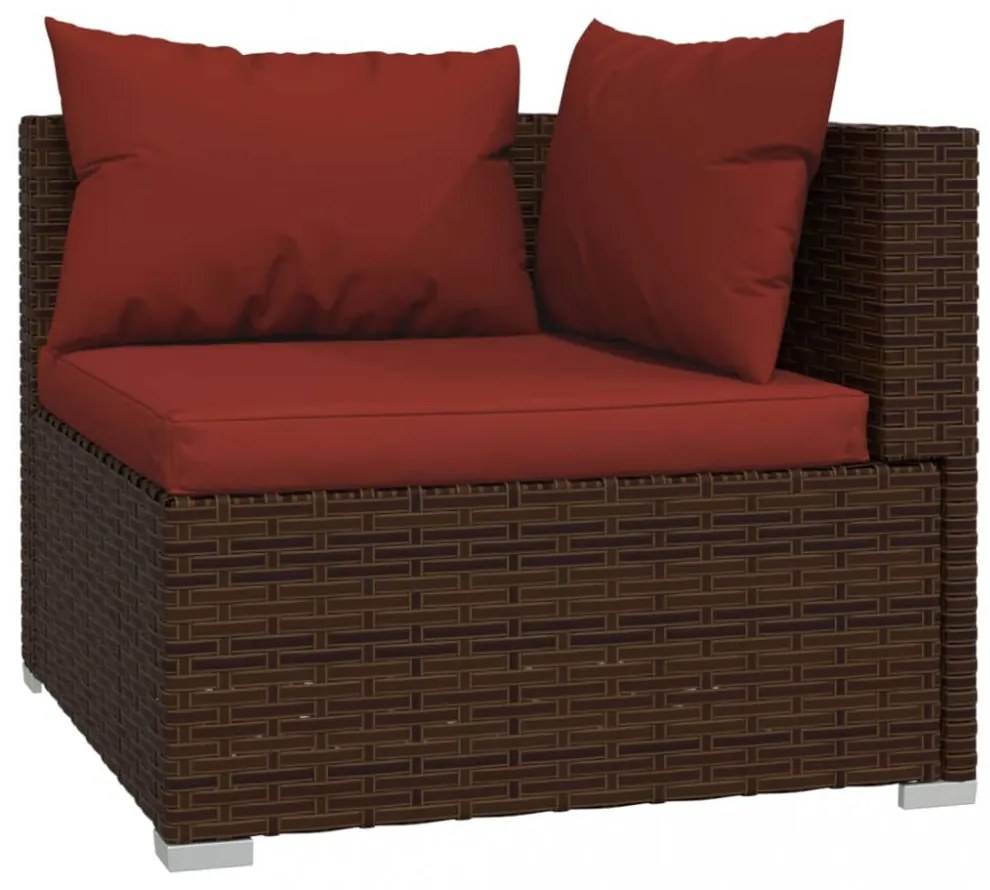 vidaXL 10 részes barna polyrattan kerti bútorszett párnákkal