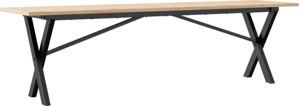 vidaXL tömör fenyőfa és acél dohányzóasztal X-vázzal 160x40x45 cm