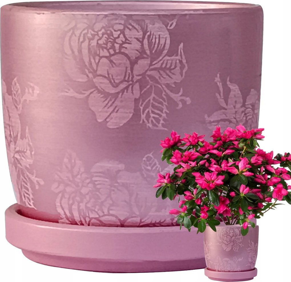 12x10 cm-es Kerámia Cserép Virág Alátéttel, Finom Lila