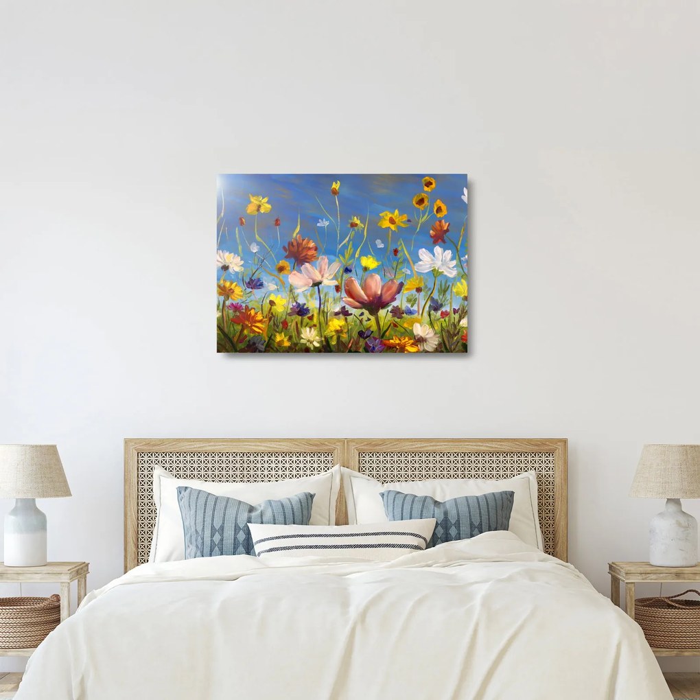 Festett kép egy virágzó rét (üvegen) (70x50 cm)