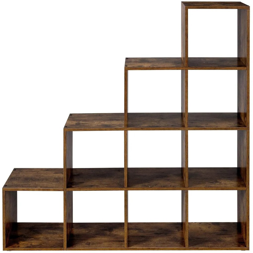 Könyvespolc, 10 kockás tároló, 129,5 x 29 x 129,5 cm, rusztikus barna