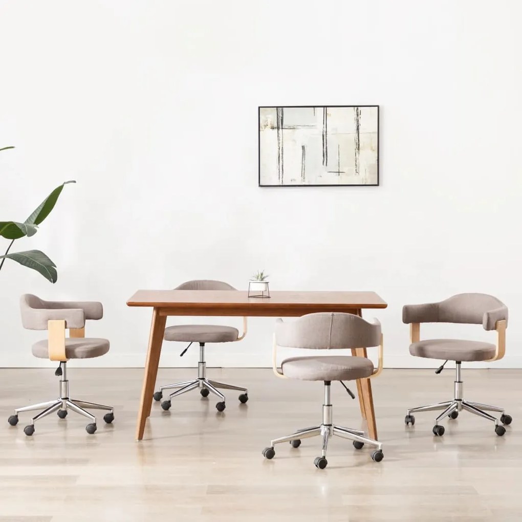 vidaXL 4 db tópszínű hajlított fa és szövet forgó étkezőszék