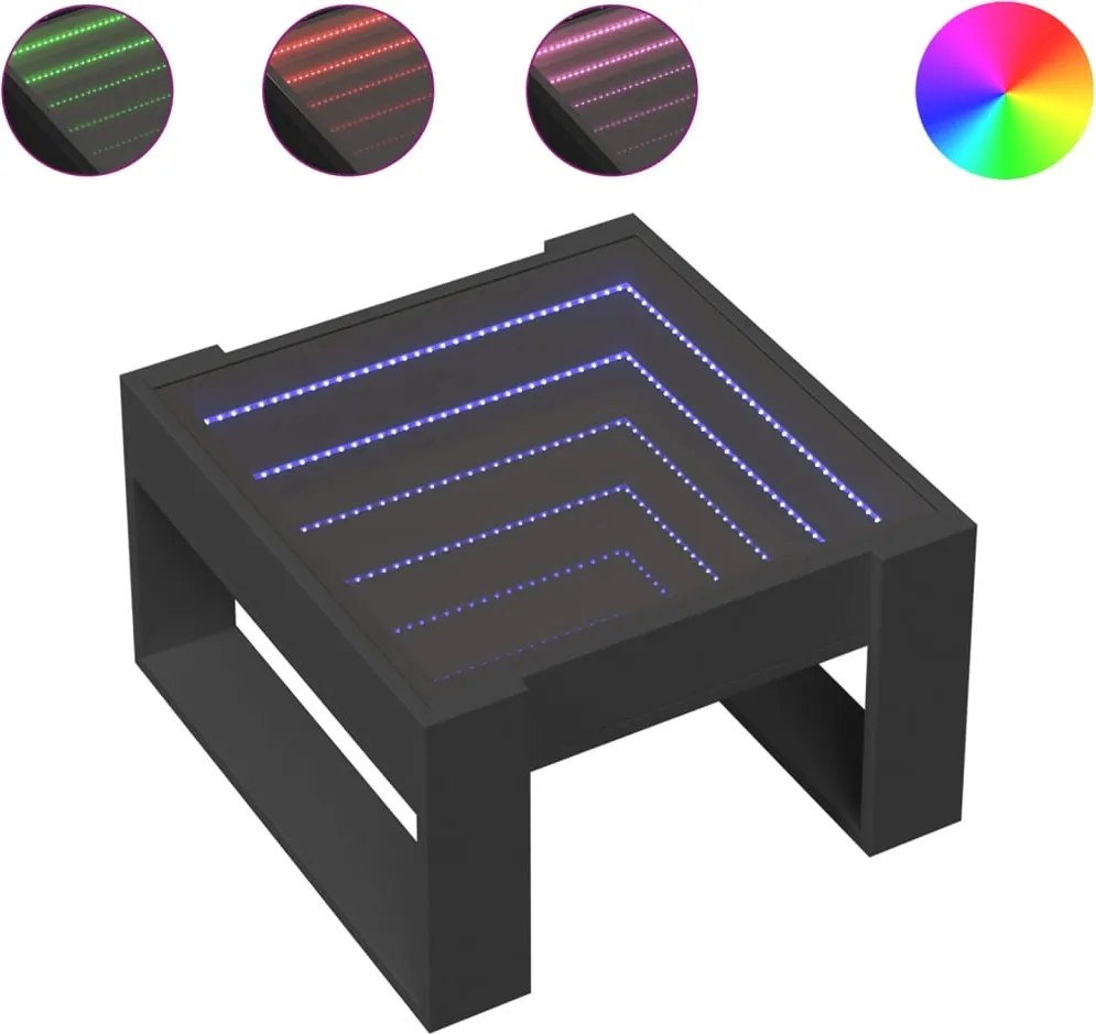 vidaXL fekete végtelen hatású LED-es dohányzóasztal 50 x 53 x 30 cm