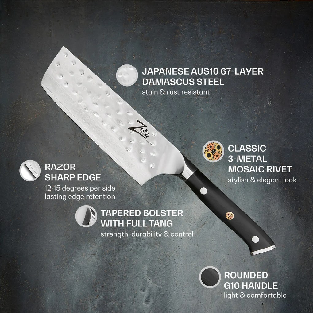 Zelite Infinity by Klarstein Alpha-Royal Japanese Series, 6" nakiri szakácskés, damaszkuszi acél