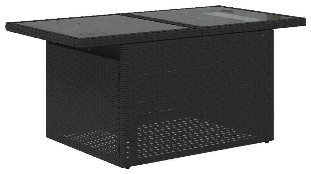 7 Részes Kerti Kanapé Szett Párnákkal Fekete Poly Rattan, 2-üléses Kerti Kanapé Párnákkal Fekete Poly Rattan