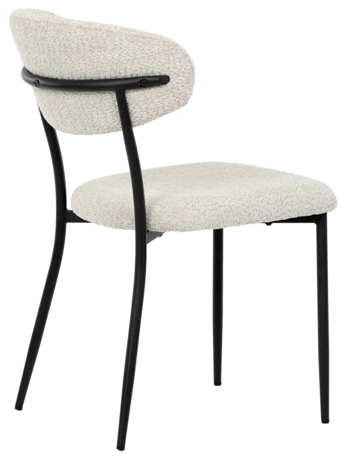 Scaun de sufragerie, material crem, picioare metalice negre