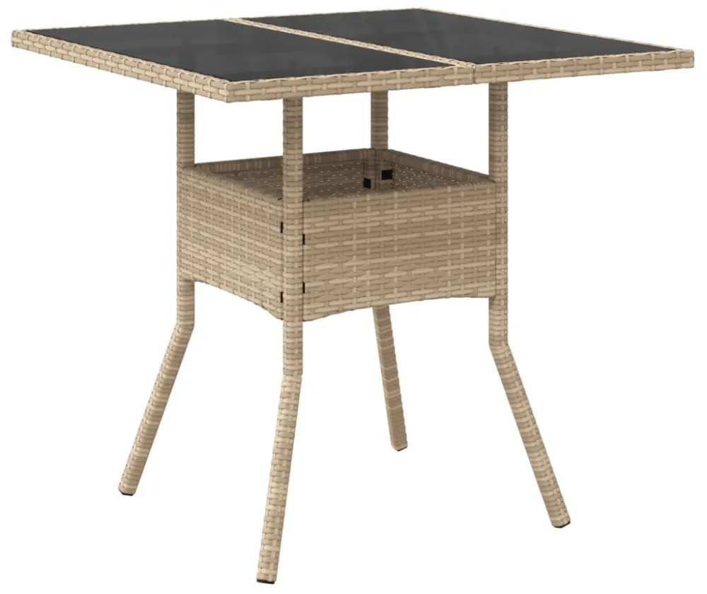 bézs polyrattan üveglapos kerti asztal 80 x 80 x 75 cm
