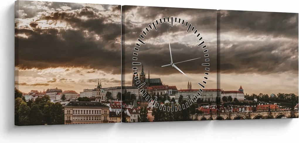 Kép - felhős Prága (órával) (90x30 cm)