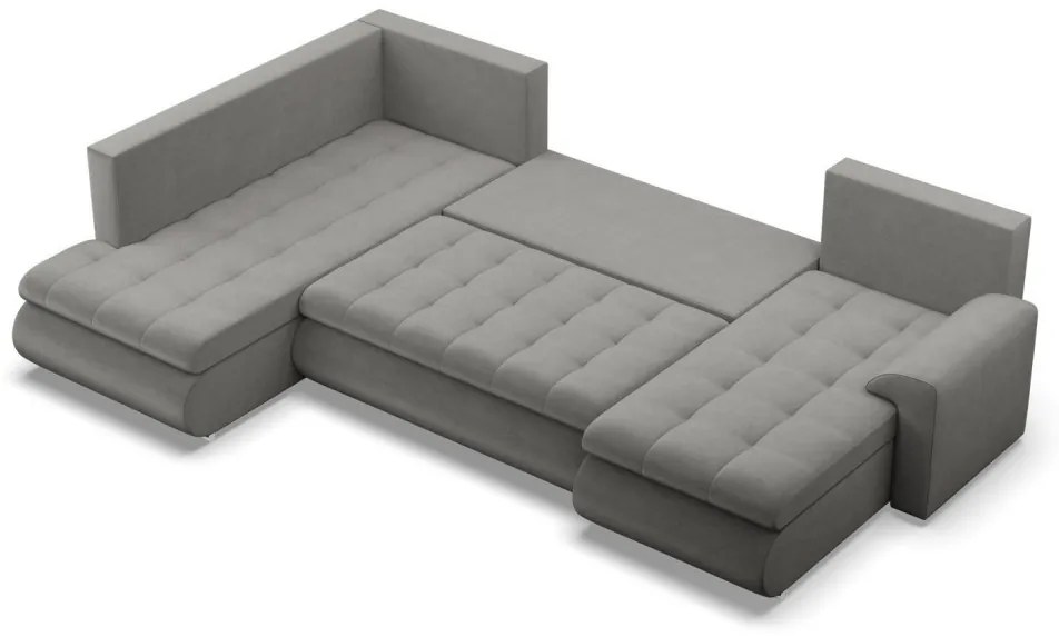 Tokio U sarokkanapé, 3 ágyneműtartóval, bársony, baloldali, világosszürke