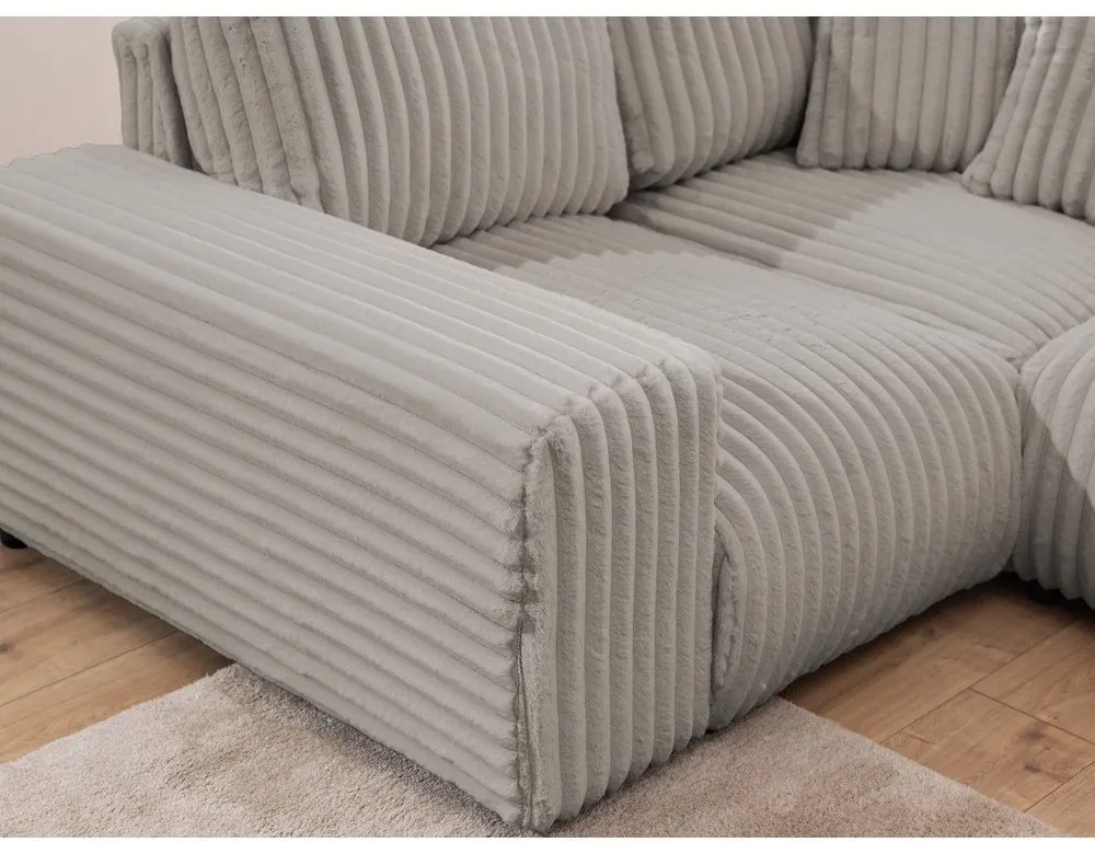 Világosszürke kordbársony sarokkanapé (bal oldali-U alakú) Justin – Ropez