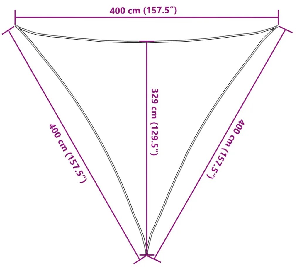 világosszürke háromszög alakú HDPE napvitorla 160 g/m² 4x4x4 m